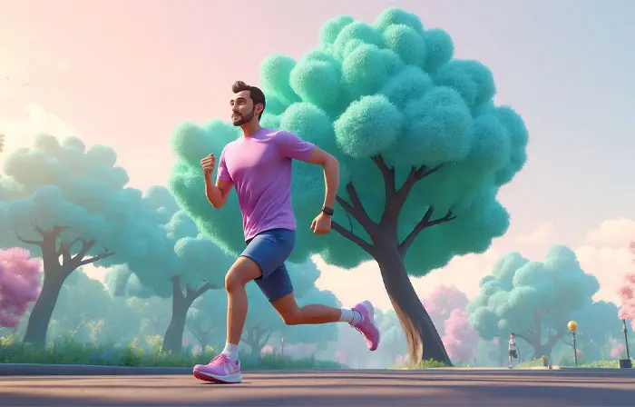 A Young Man Is Jogging in the Park 3D Character Illustration